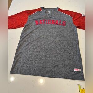 Stitches Gray Tee with Red Raglan Sleeves - NATIONALS Chest